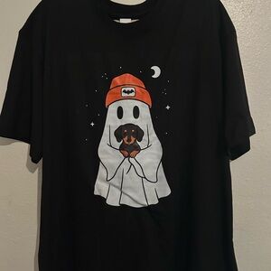 Ghost Dachshund Halloween Woman’s T-Shirt - Black and Orange
